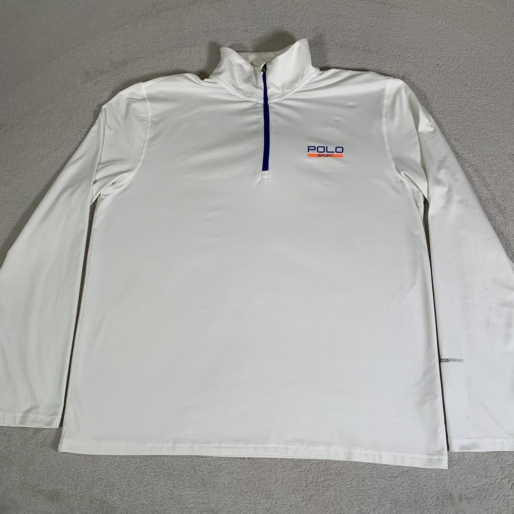 Polo Sport Ralph Lauren Pullover Mens Large White 1/4 Zip Long Sleeve ThermoVent